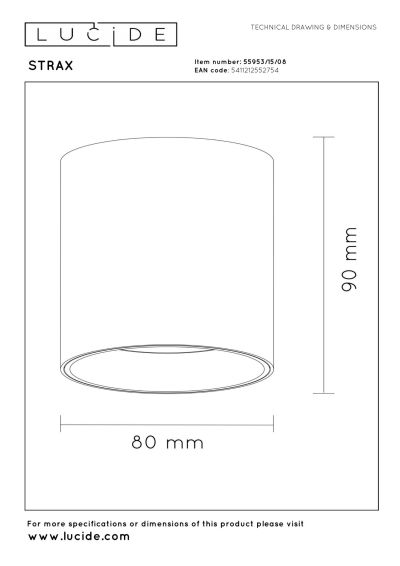 Lucide STRAX - Ceiling spotlight - Ø 8 cm - LED Dim. - CCT - 1x15W 2700K/4000K - Satin Gun Metal - Premium